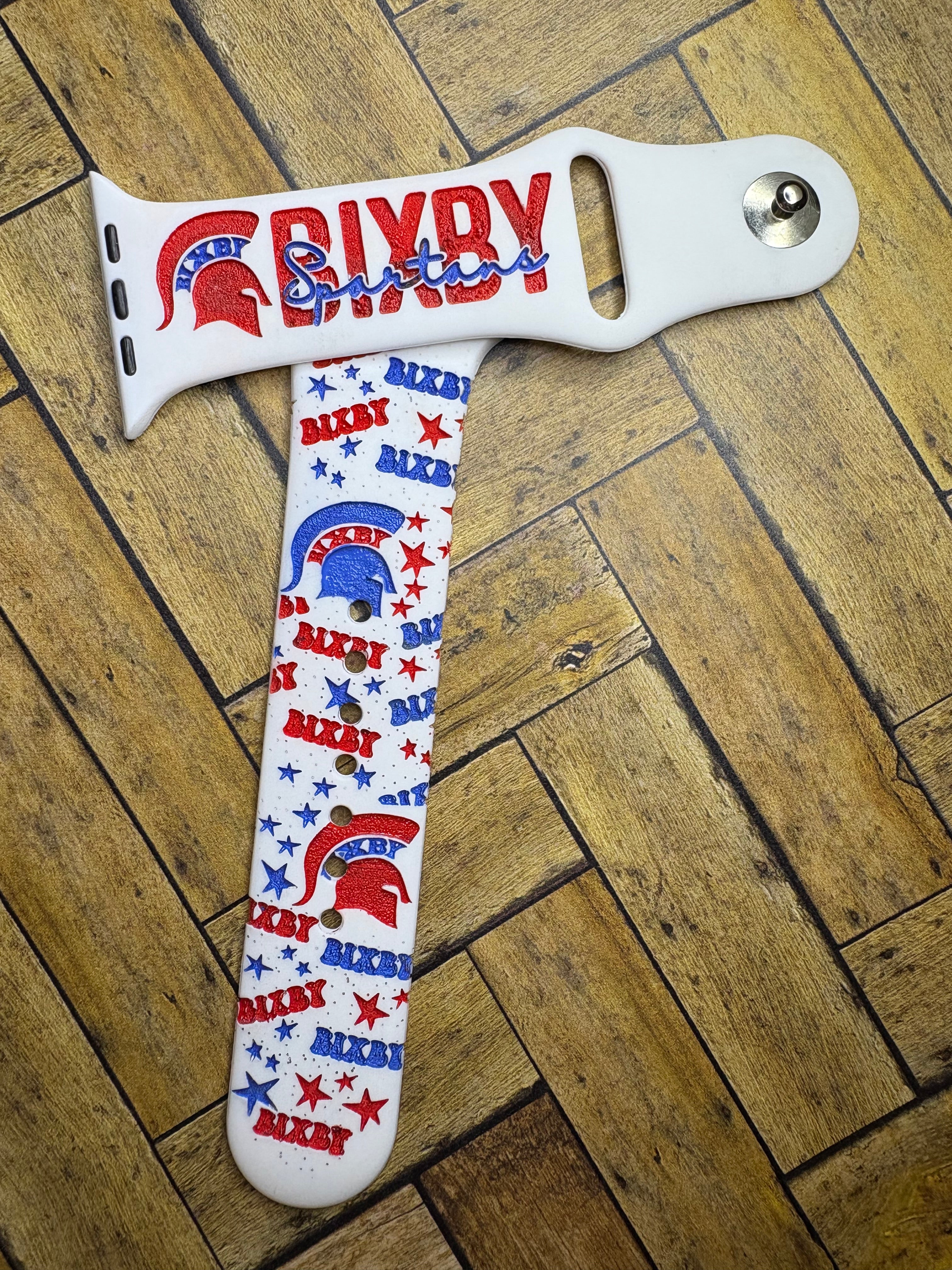 Bixby school laser engraved Apple Watch band, Samsung, Fitbit Versa 2 watch band, personalized gift, bixby spartans