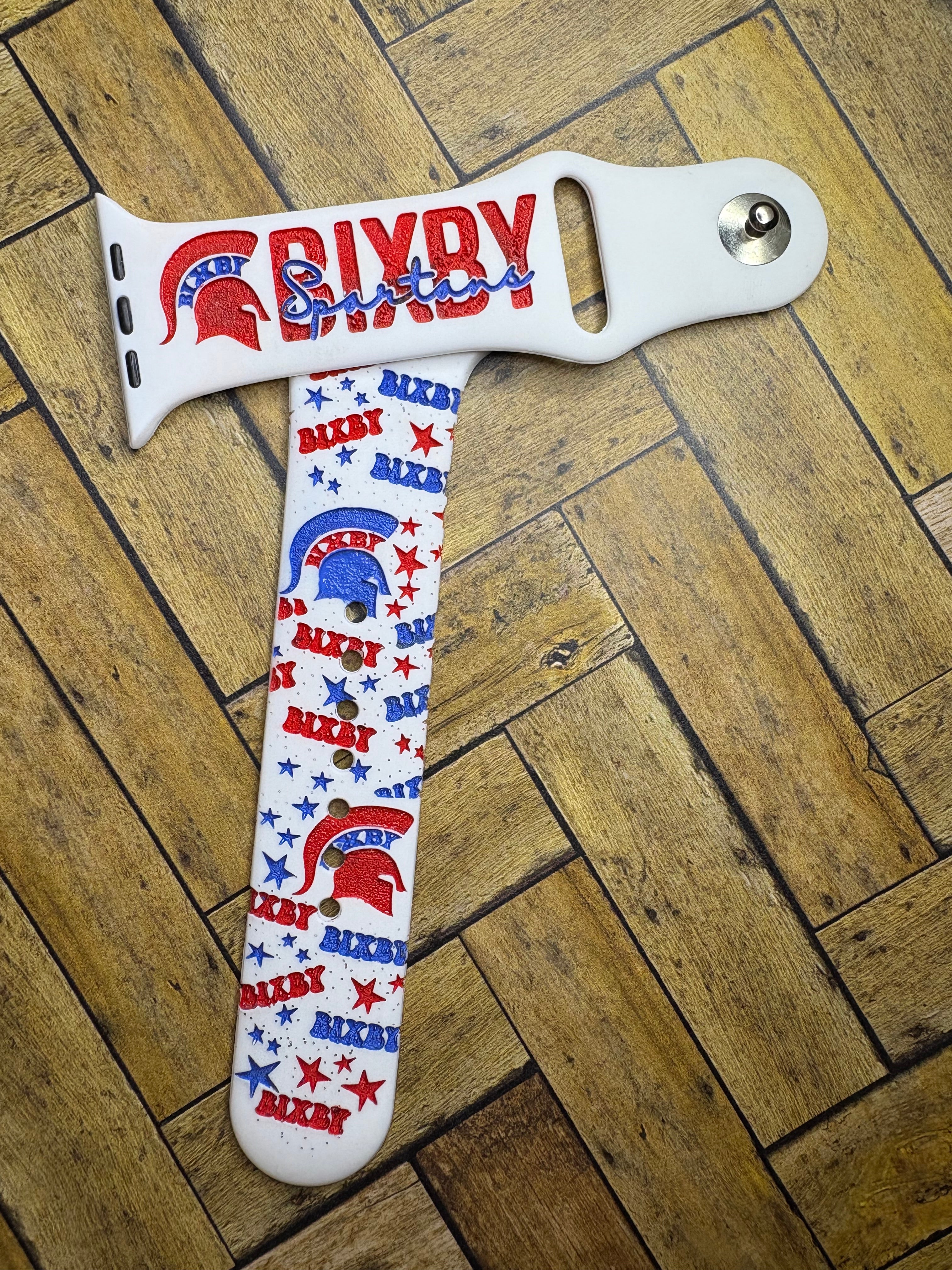 Bixby school laser engraved Apple Watch band, Samsung, Fitbit Versa 2 watch band, personalized gift, bixby spartans