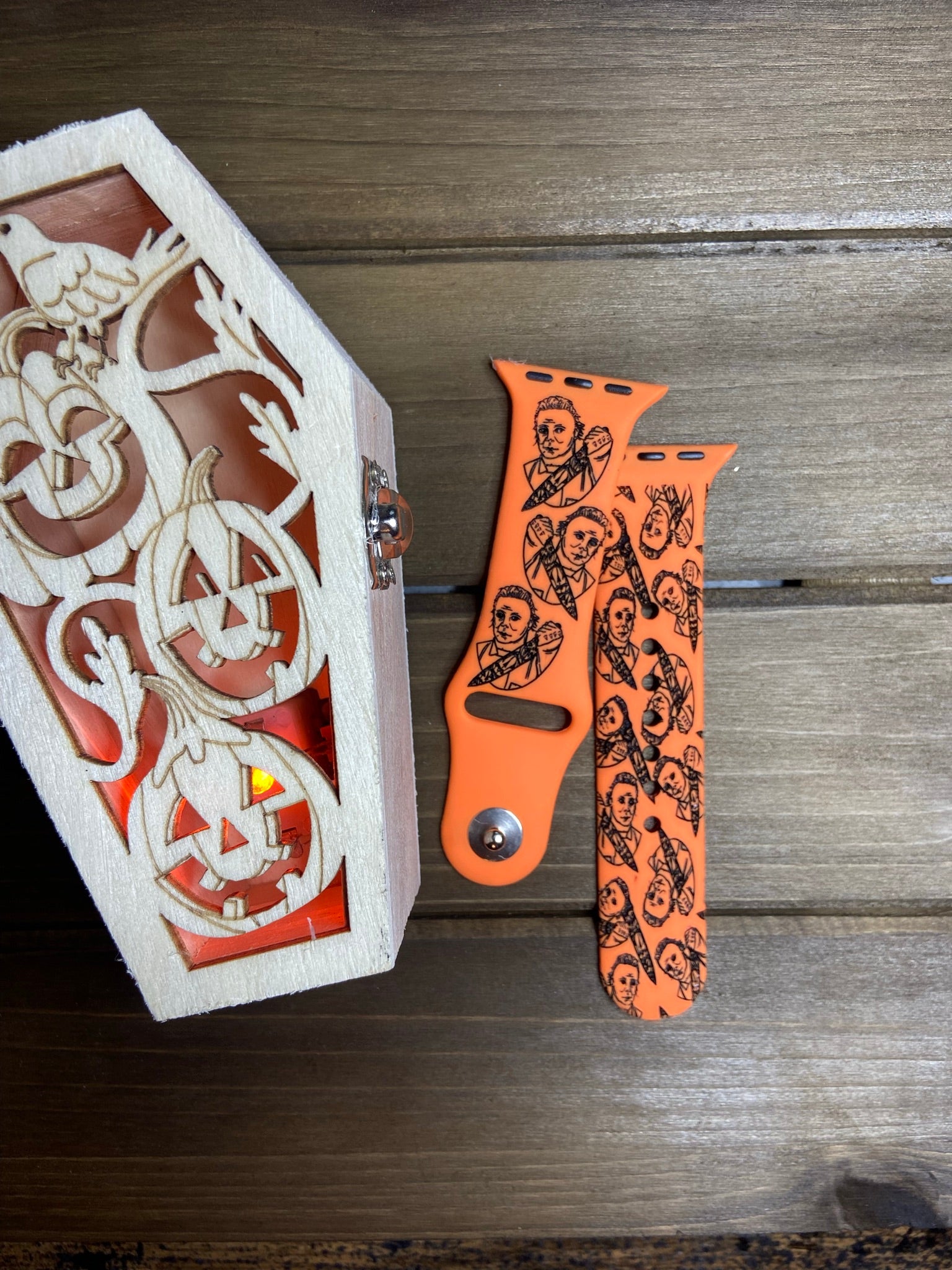 Halloween movie Mike Myers, Halloween engraved apple watch band, Samsung, Fitbit versa 2, gift for spooky, bloody Halloween