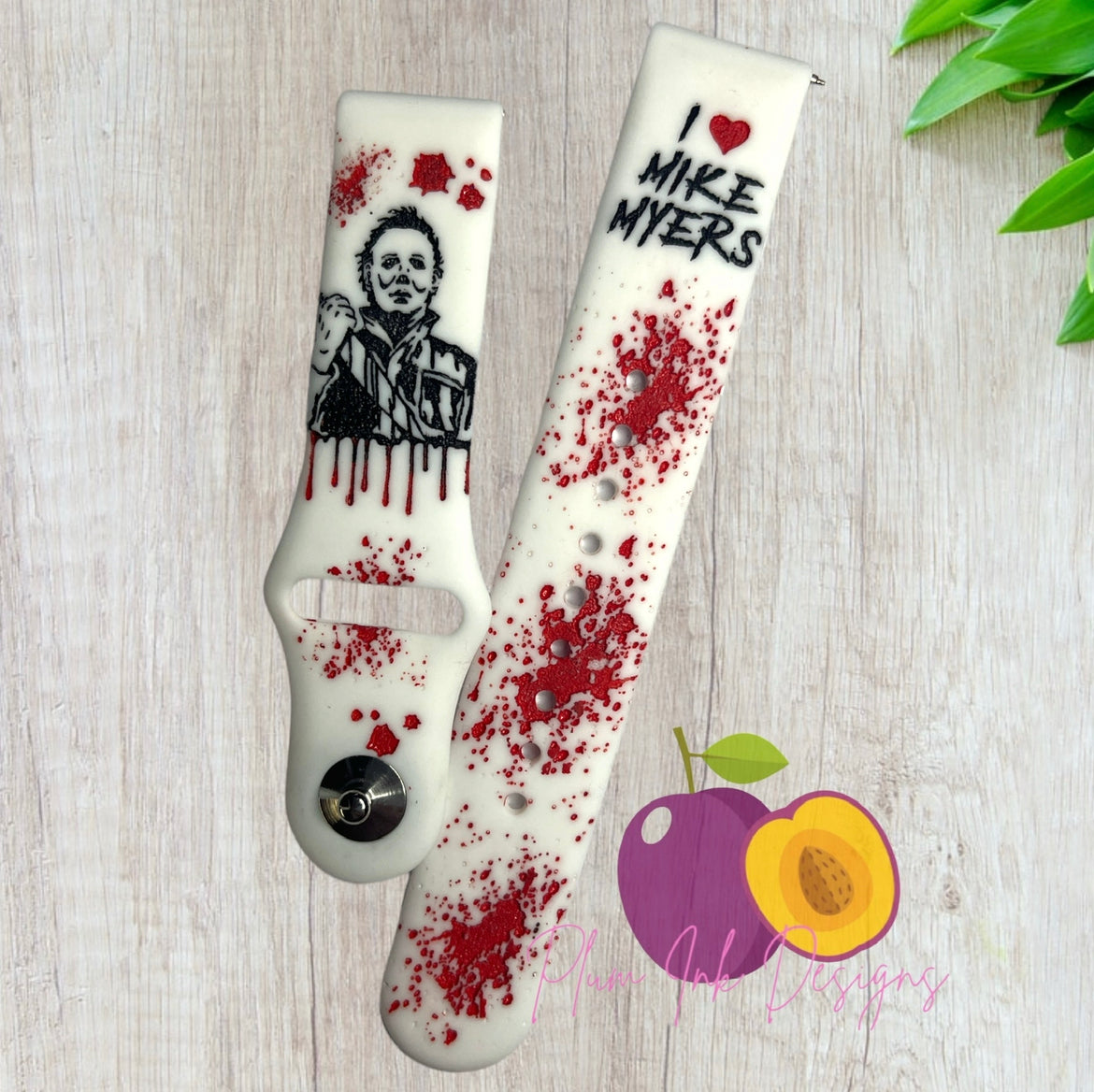 I love Mike Myers, Halloween engraved apple watch band, Samsung, Fitbit versa 2, gift for spooky, bloody Halloween