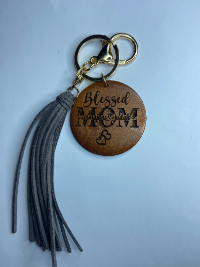Wooden Beaded bracelet keychain with tassel