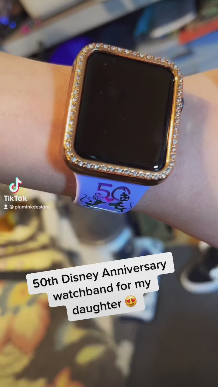 50th anniversary mouse, laser engraved Apple Watch band, Samsung, Fitbit Versa 2 watch band, personalized gift, gift, disney