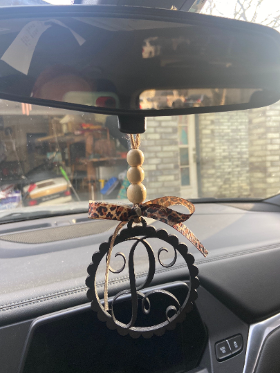 Car rear view mirror charm, monogram charm, rear view mirror, car, leopard print, single monogram, army, gift for mom, gift for daughter