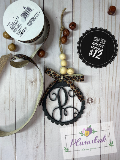 Car rear view mirror charm monogram charm rear view mirror car