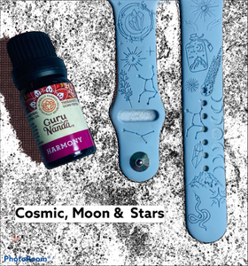 Moon, stars, celestial engraved watch band, Samsung engraved band, Fitbit Versa 2, SmartWatch band, gift for teen, gift for mom, witchy vibe