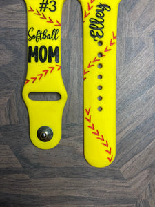 Softball Mom, laser engraved Apple watch band, Samsung, Fitbit versa 2, gift for mom, personalized gift, gift for women
