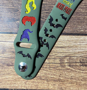 3 Witch sisters, Halloween  ghost & bats, engraved apple watch band, Samsung, Fitbit versa 2, gift for mom, halloween, gift for teen, gift for women