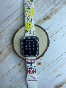 Baseball Mom & softball mom, laser engraved smart, Samsung, Fitbit versa 2, sunflowers, baseball, softball, gift for mom
