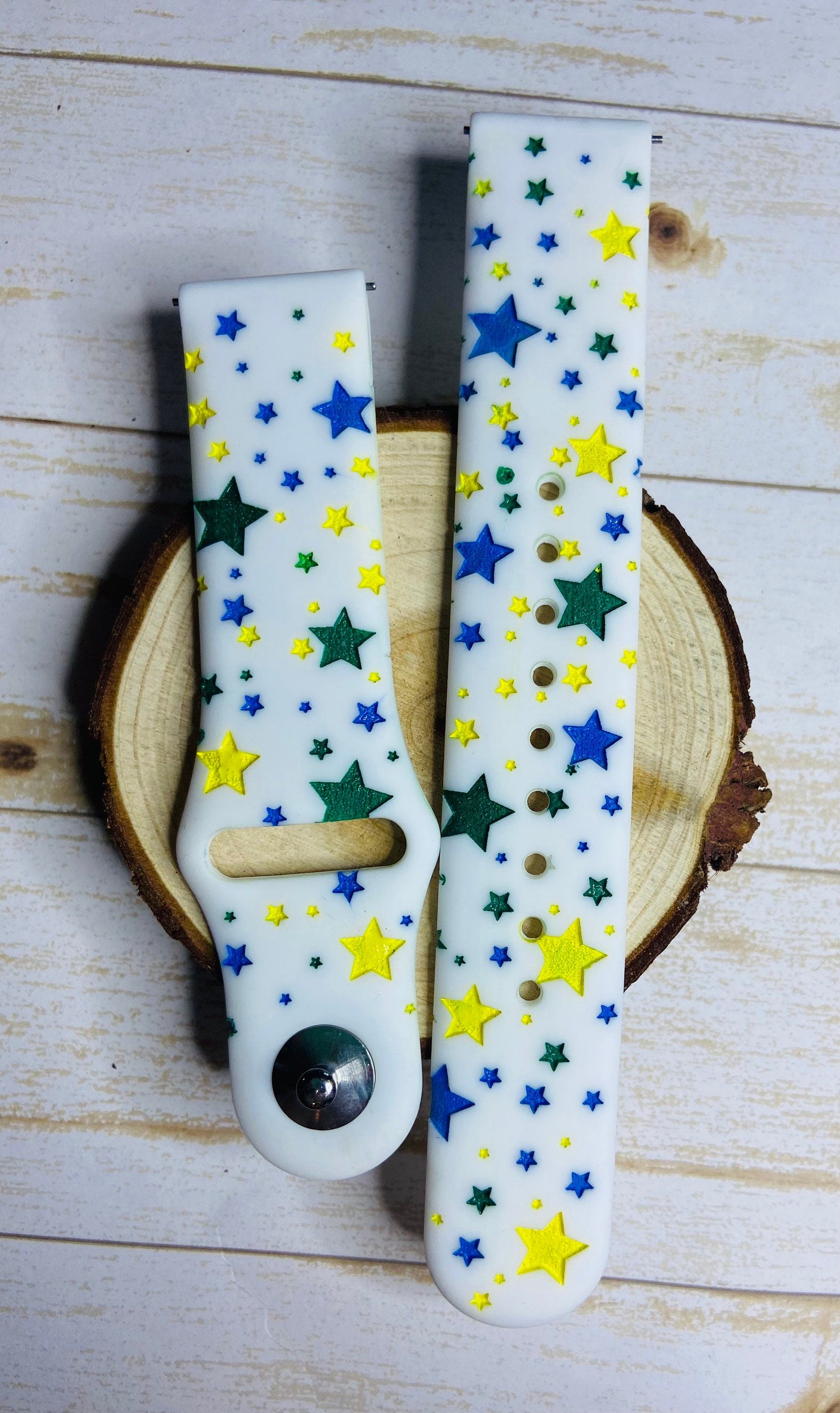 Star band, engraved Apple Watch band, Samsung, Fitbit versa 2, Multiple stars, colored stars, add name with stars
