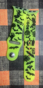 Halloween,Scary, engraved smart watch band, Samsung engraved watchband, Fitbit versa 2 , Skeleton, bats, scary Halloween, glow in the dark