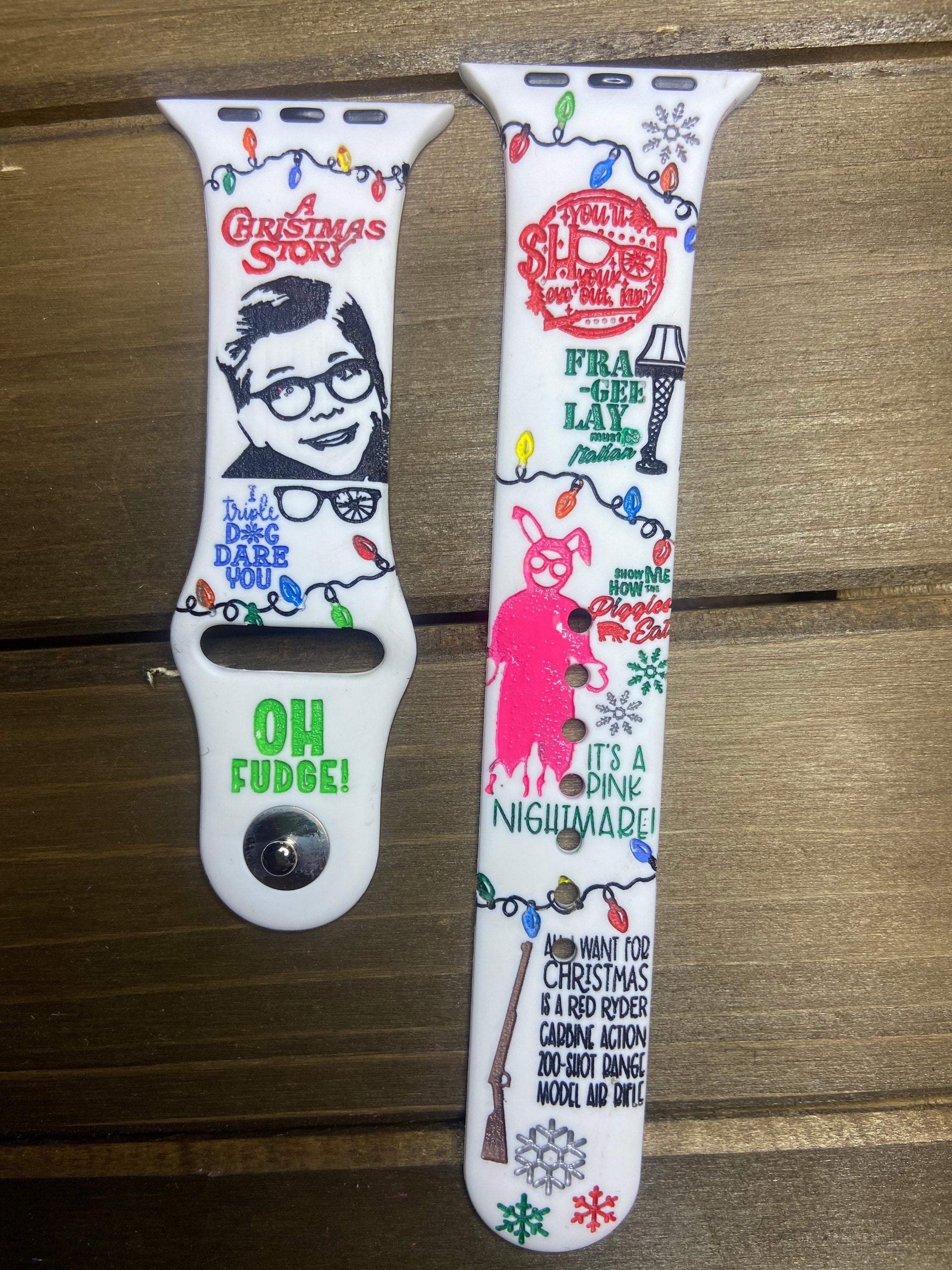 Christmas, Christmas theme, engraved Apple watch band, red Ryder, fall, sweater weather, Samsung, Fitbit Versa 2, Christmas story