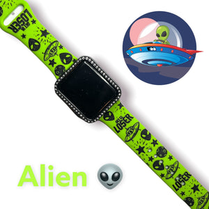 Alien apple compatible watchband, UFO band, laser engraved smartwatch band, samsung galaxy, Fitbit versa 2, Fitbit Versa 3,gift for her