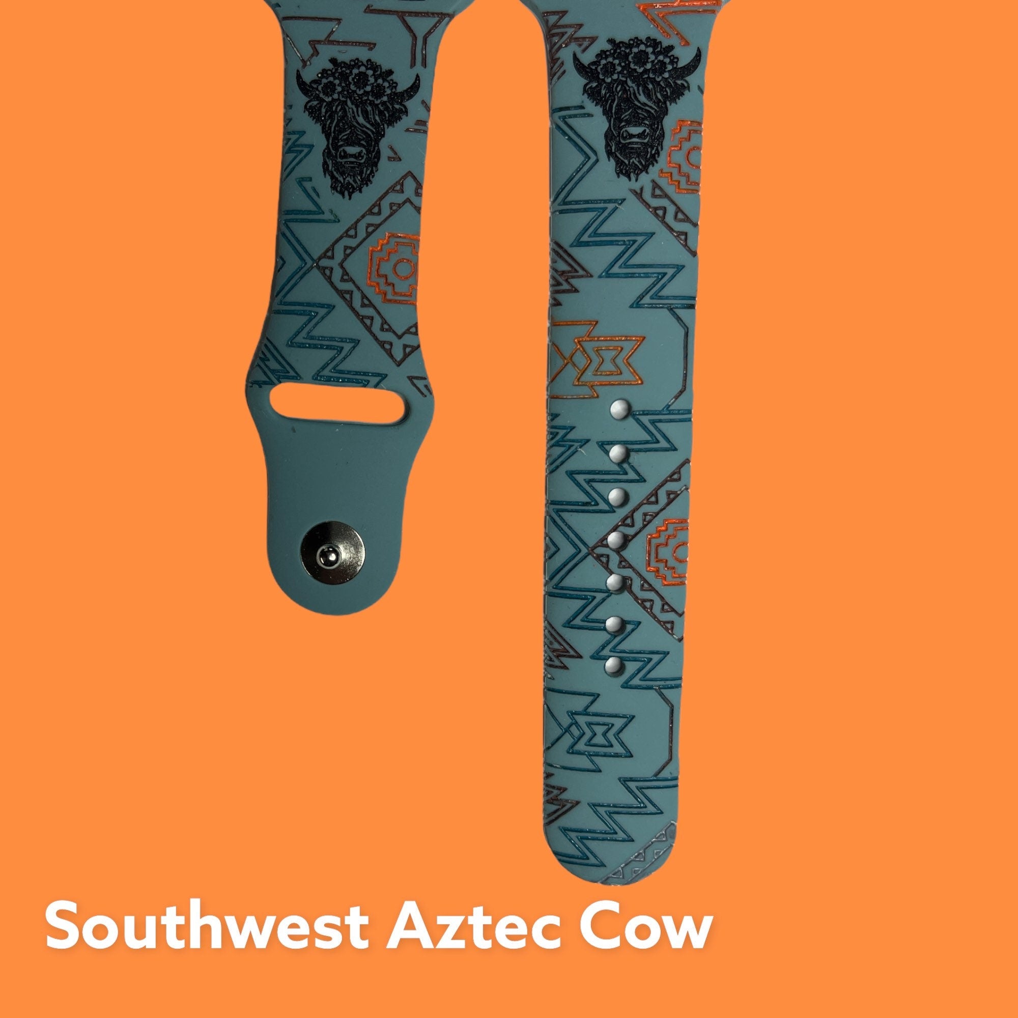 Aztec Highland cow, engraved silicone smartwatch 38,40,41,42,44,45mm, Samsung, Fitbit versa 2 , Fitbit versa 3, cow, southwestern