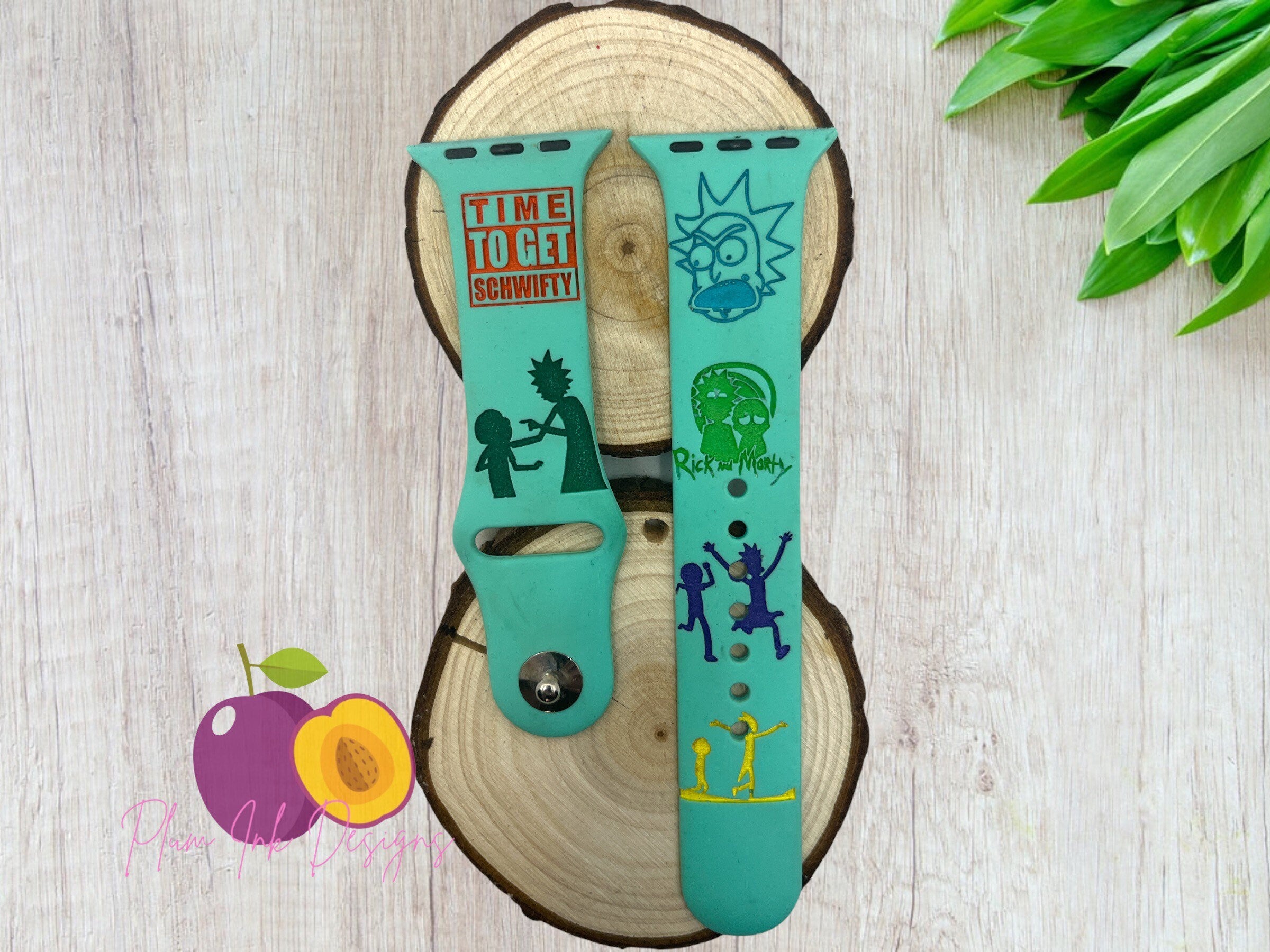 Tv show engraved apple compatible watch band, Samsung galaxy, Fitbit versa 2, Rick and Morty, pickle rick