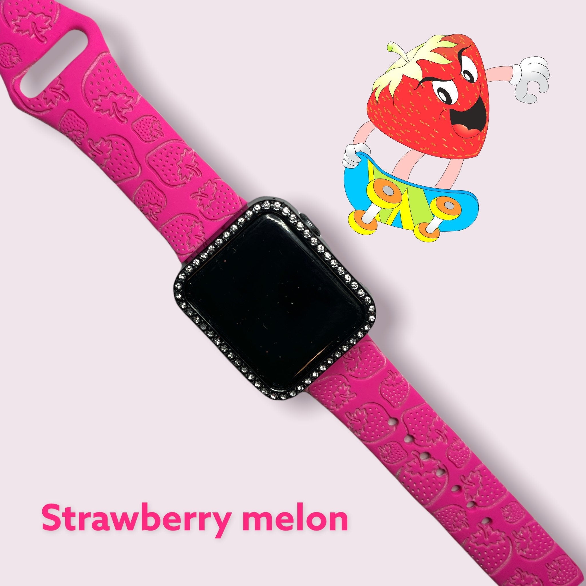Strawberry band, laser engraved smartwatch band, samsung galaxy, Fitbit versa 2, Fitbit Versa 3,gift for woman