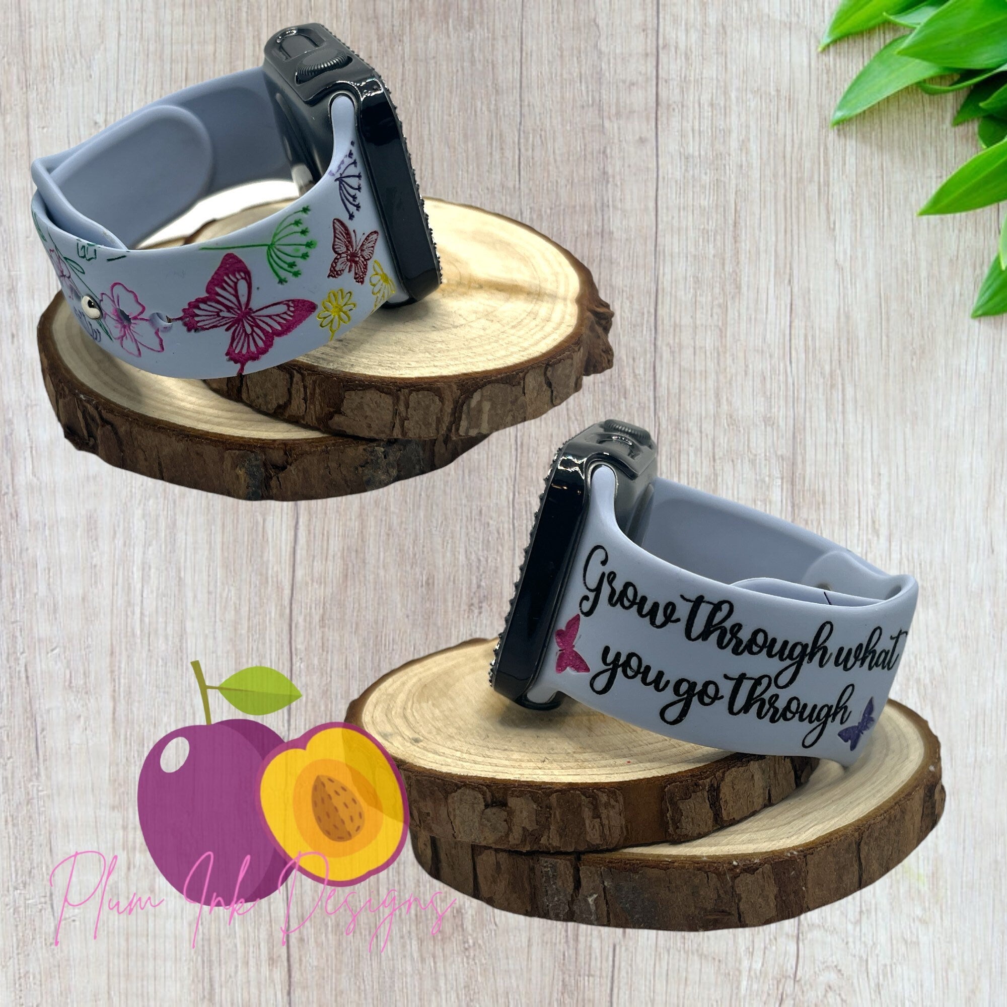 Grow through what you go through, apple compatible watchband ,butterfly, floral, Samsung, Fitbit Versa 2, gift for her, gift for mom
