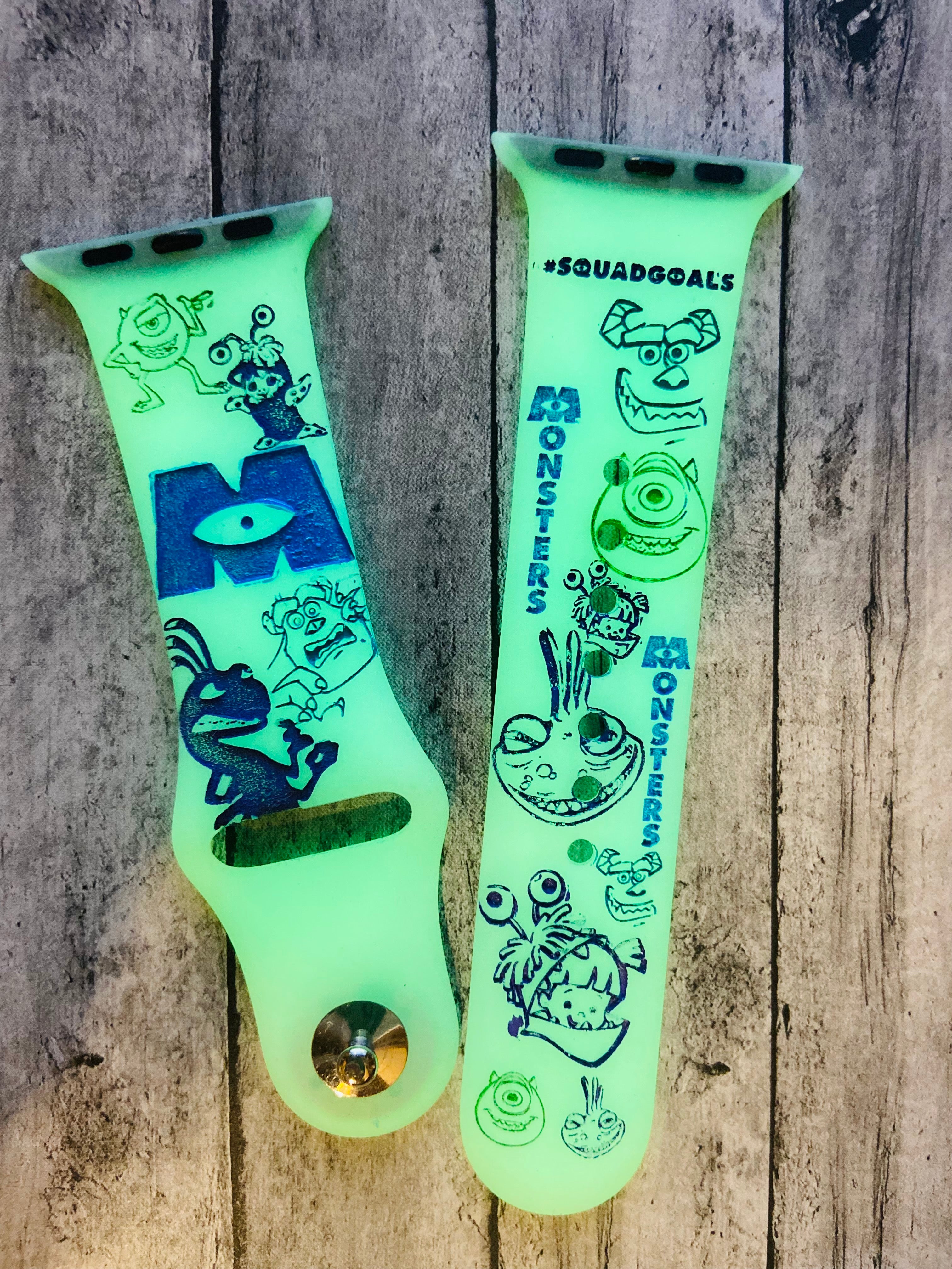 Monsters inc engraved Apple Watch band, Samsung, Fitbit Versa 2