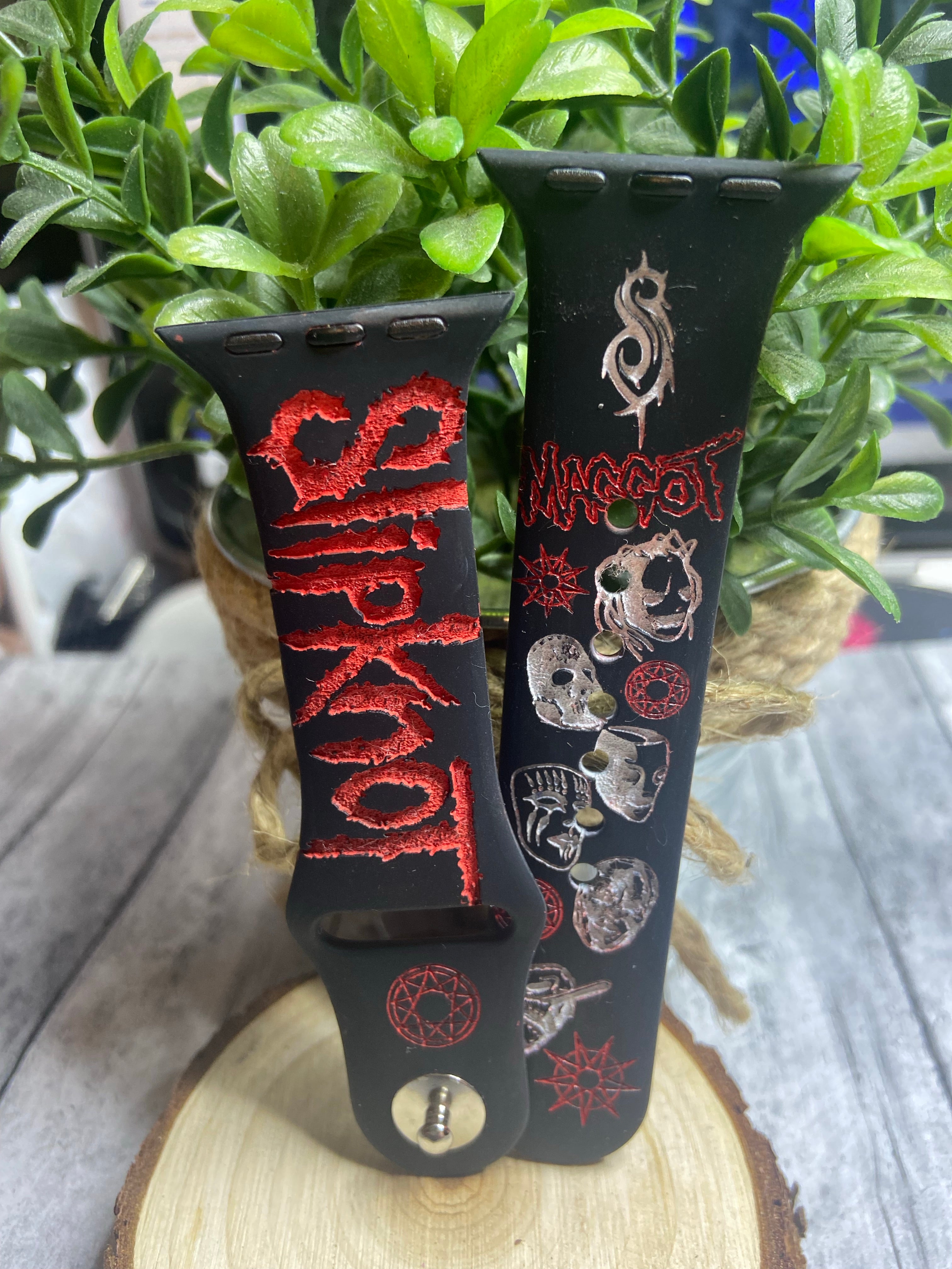 SlipKnot engraved Apple watch band, music theme slipknot, gift, Fitbit Versa watch, gift for her