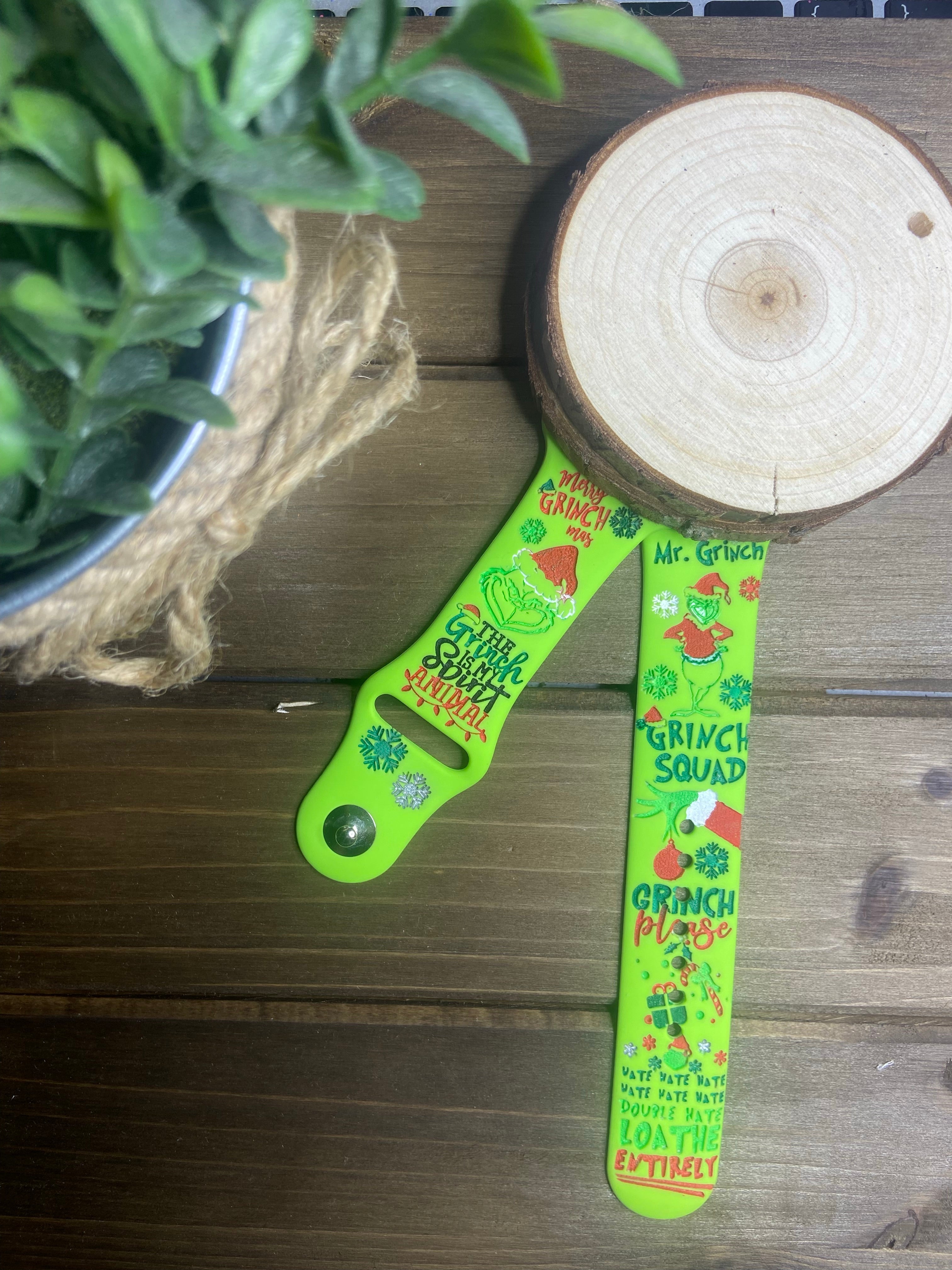 Grinch engraved silicone Apple watch band, engraved Samsung Watch band, gift, Fitbit Versa watch, gift for her