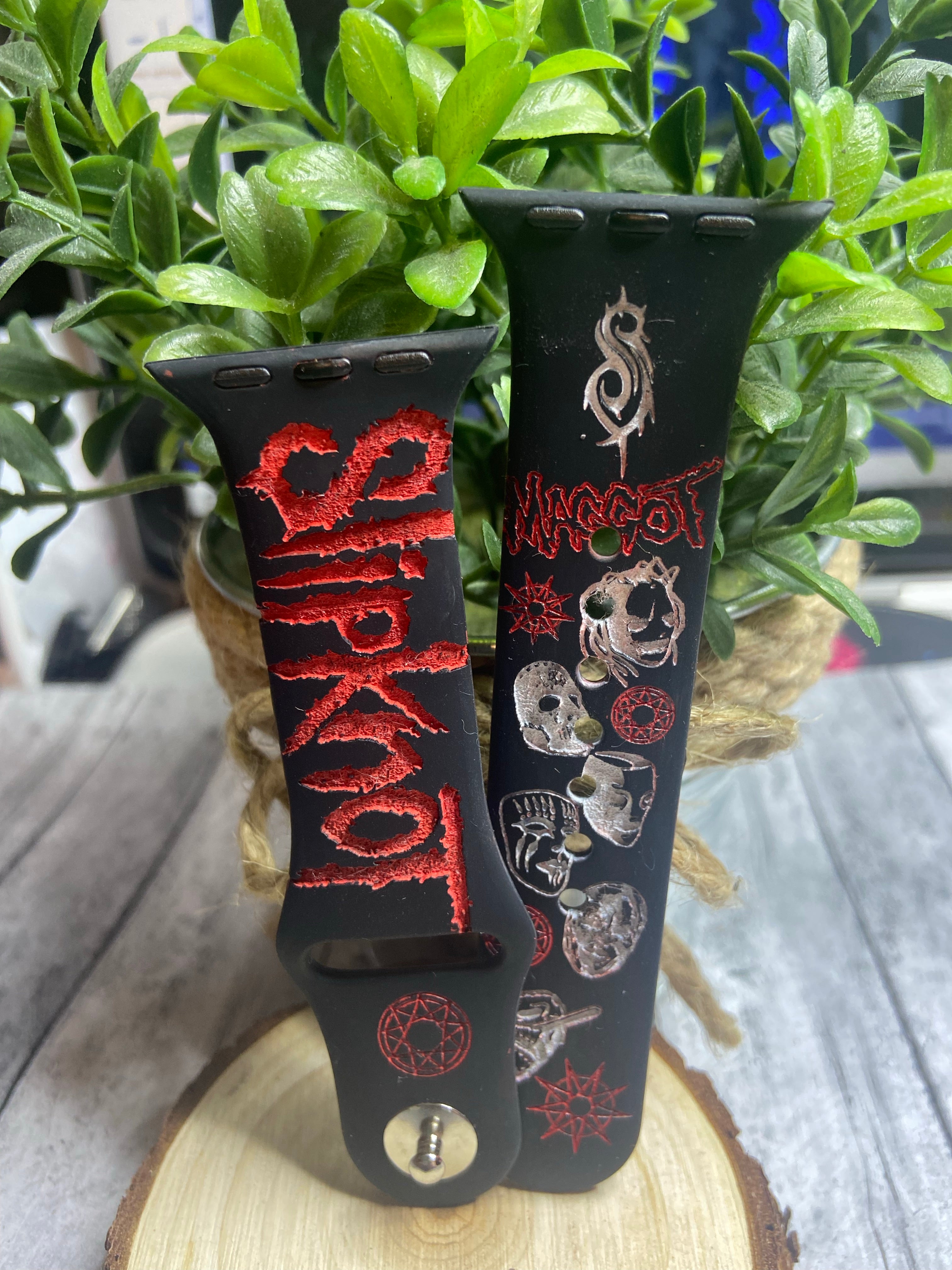 SlipKnot engraved Apple watch band, music theme slipknot, gift, Fitbit Versa watch, gift for her