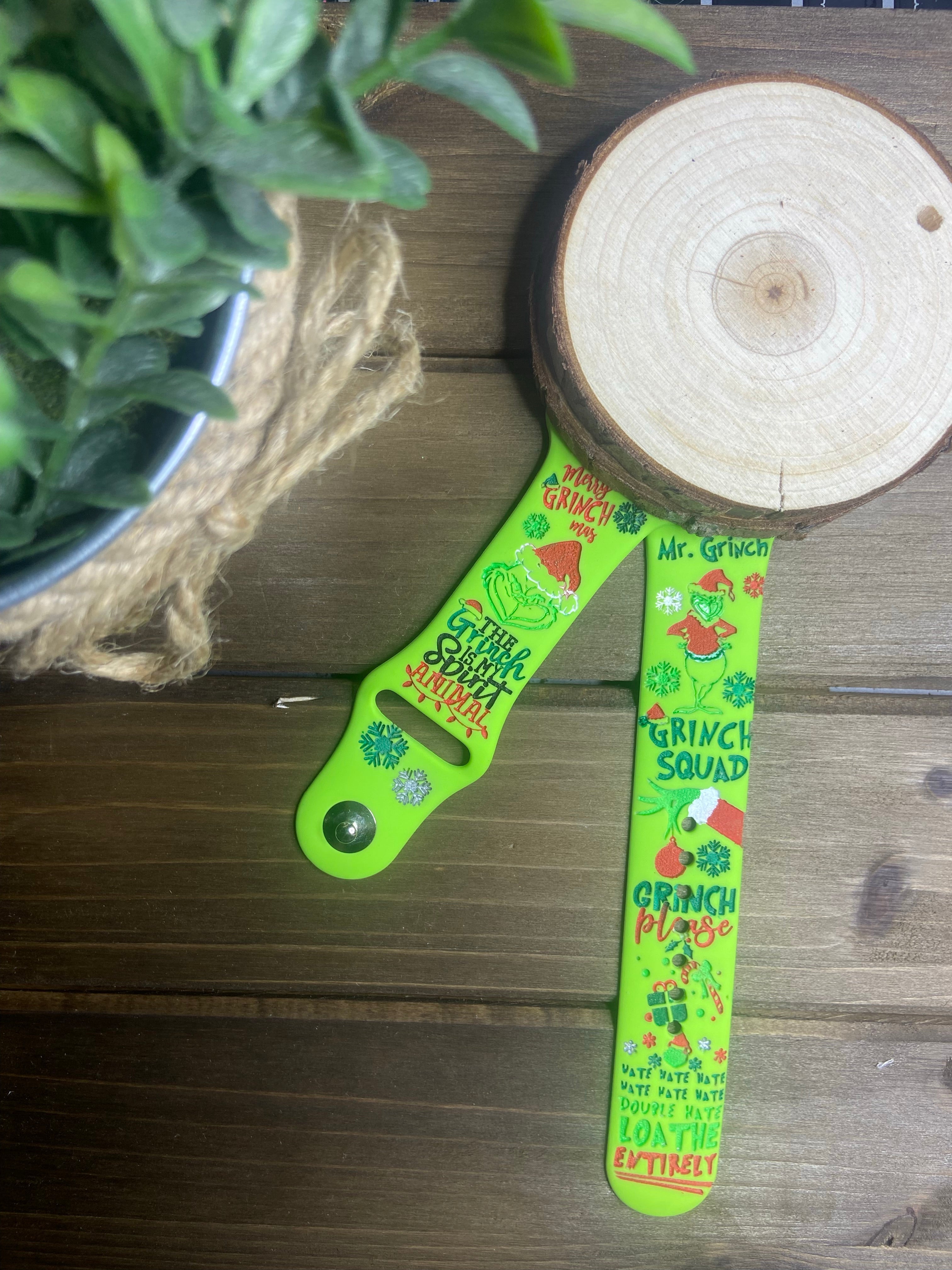 Grinch engraved silicone Apple watch band, engraved Samsung Watch band, gift, Fitbit Versa watch, gift for her