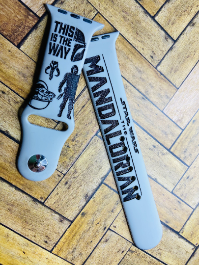 Mandolorian engraved apple watch band, Samsung, Fitbit versa 2