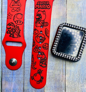 Gaming engraved watchband, silicone watchband, Mario bro watch band, Samsung engraved watch band, super mario brother Fitbit versa 2